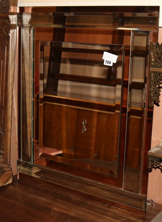 A 1930s peach and clear glass wall mirror W.60cm H.70cm